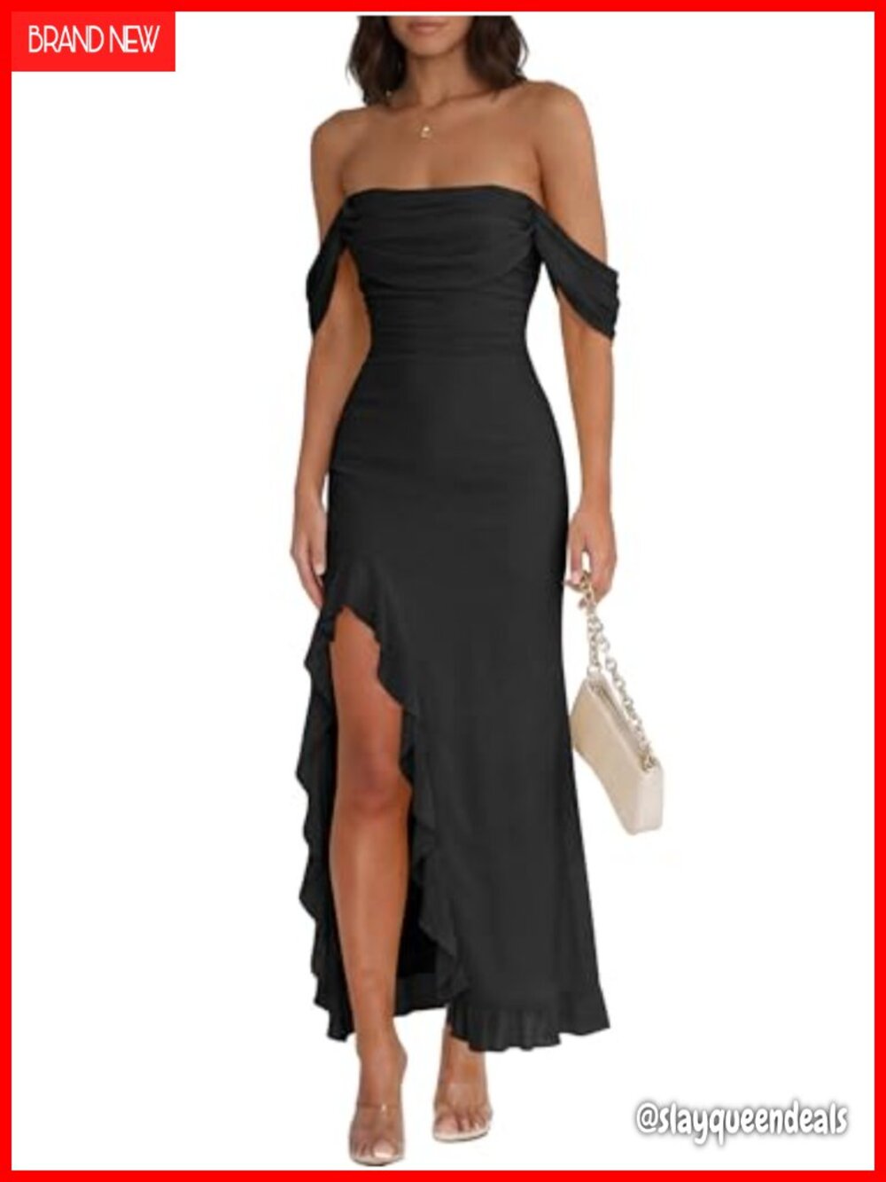 Off Shoulder Bodycon Maxi Dress Ruched Open Back Wedding Guest